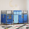 vidaXL Kids'Loft Bed Frame with Curtains Black and Blue 107 x 200 cm