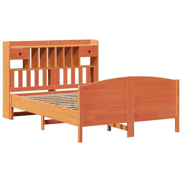 vidaXL Bookcase Bed without Mattress Wax Brown 140x190cm Solid Wood Pine