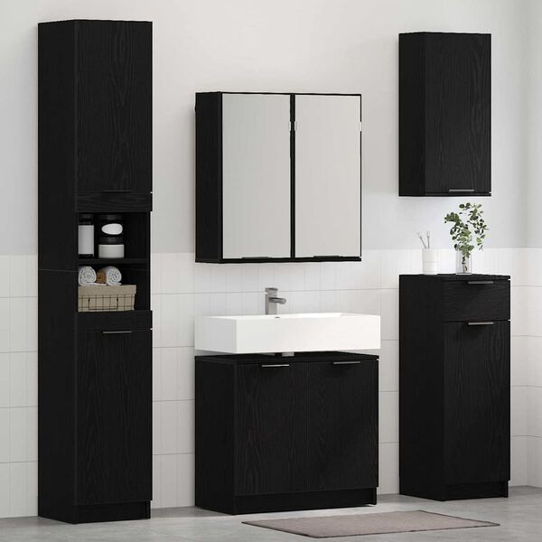 vidaXL Bathroom Cabinet Set with Shelf 3 pcs Black Oak Engineered Wood