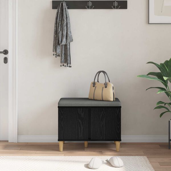 vidaXL Hall Bench with Cushion with Storage Black Oak 60 x 38 x 46 cm