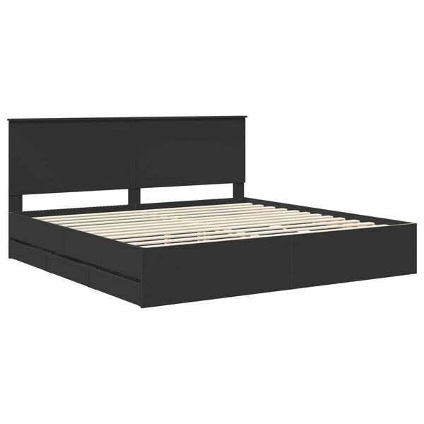 vidaXL Bed Frame with Drawer Black 200 x 200 cm Engineer Wood
