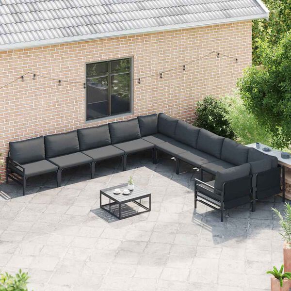 vidaXL Garden Sofa Set with Cushion 10 pcs Black Steel