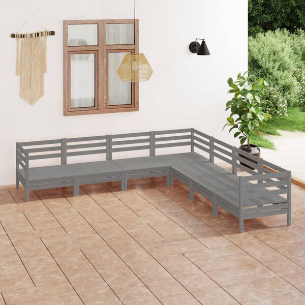 vidaXL 7 Piece Garden Lounge Set Solid Wood Pine Grey