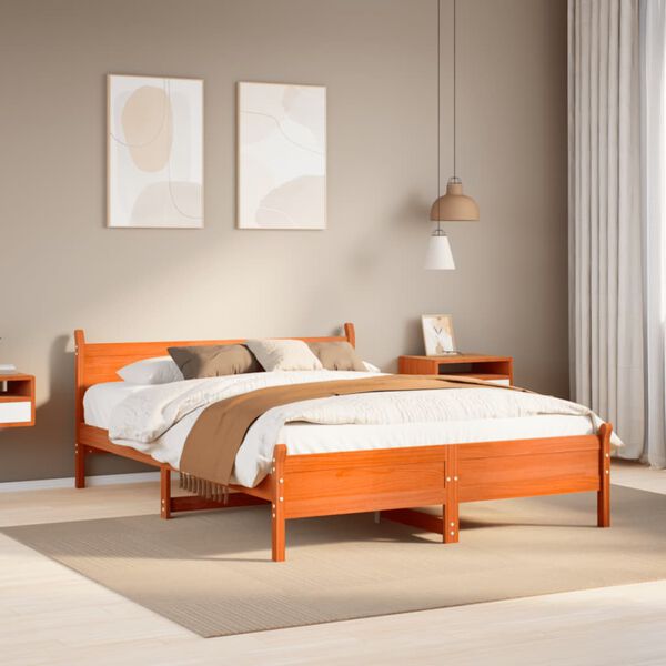 vidaXL Bed Frame without Mattress Wax Brown 140x200 cm Solid Wood Pine