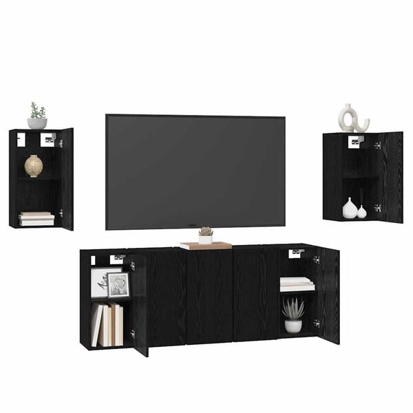 vidaXL TV Cabinet Set Wall-mounted 7 pcs Black Oak 30.5 x 30 x 60 cm