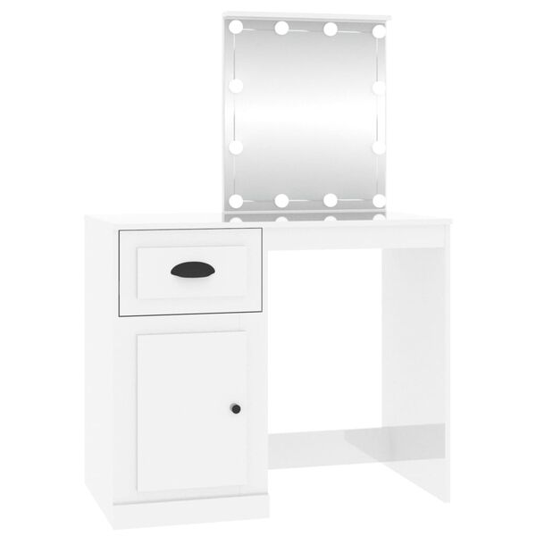 vidaXL Dressing Table with LED High Gloss White 90x50x132.5 cm Engineered Wood