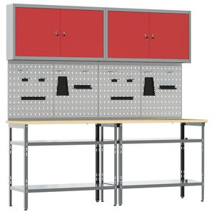 vidaXL Work Bench Set with Lock 8 pcs Red and Grey Powder-Coated Steel