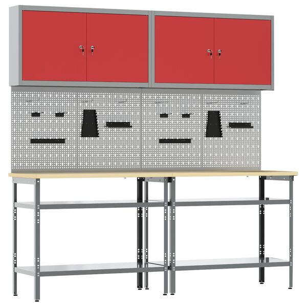 vidaXL Work Bench Set Height Adjustable 8 pcs Grey Powder-Coated Steel