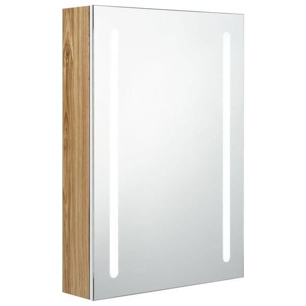 vidaXL LED Bathroom Mirror Cabinet White and Oak 50x13x70 cm