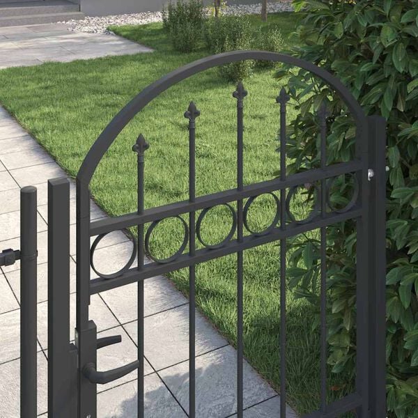 vidaXL Fence Gate with Arched Top Steel 104x125 cm Black