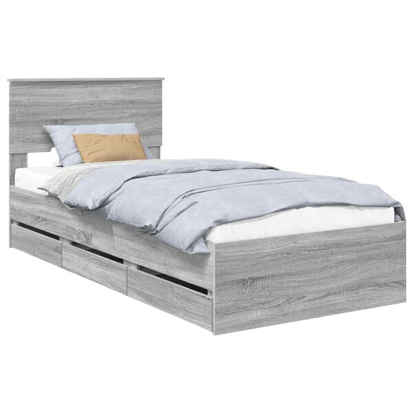 vidaXL Bed Frame with Drawer Grey Sonoma 75 x 190 cm Engineer Wood