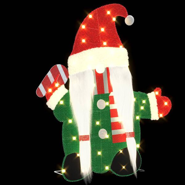 vidaXL Lighted Gnome with 60 LEDs Warm White 71 x 64 cm Tinsel Fabric