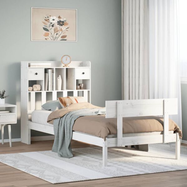 vidaXL Bookcase Bed without Mattress White 90x190 cm Single Solid Wood Pine