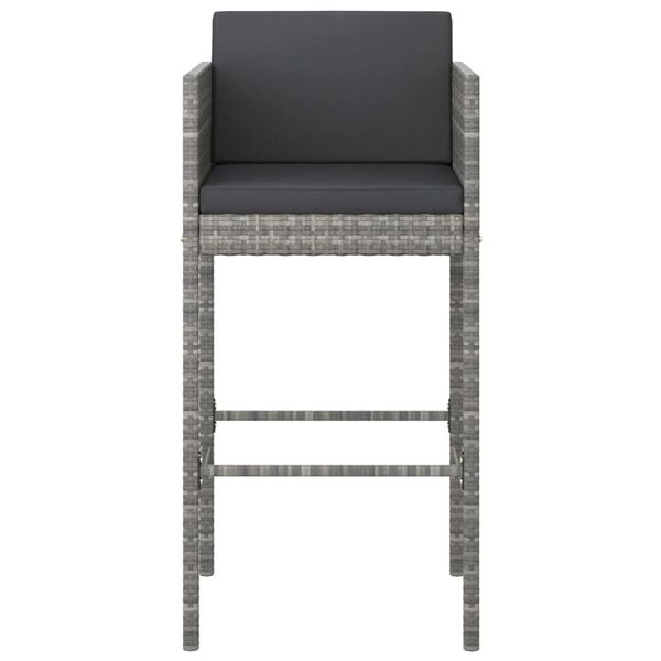 vidaXL Bar Stools with Cushions 2 pcs Grey Poly Rattan