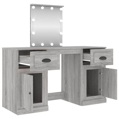 vidaXL Dressing Table with LED Grey Sonoma 130x50x132.5 cm