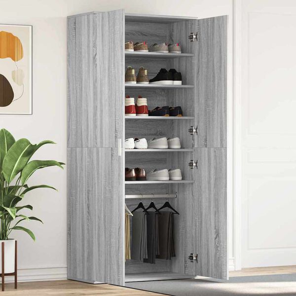 vidaXL Shoe Cabinet Grey Sonoma 80 x 39 x 178 cm Engineered Wood