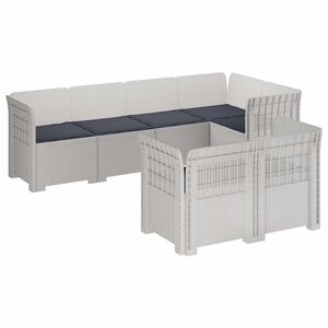 vidaXL 7-Seater Garden Sofa with Cushions Rattan Look PP White