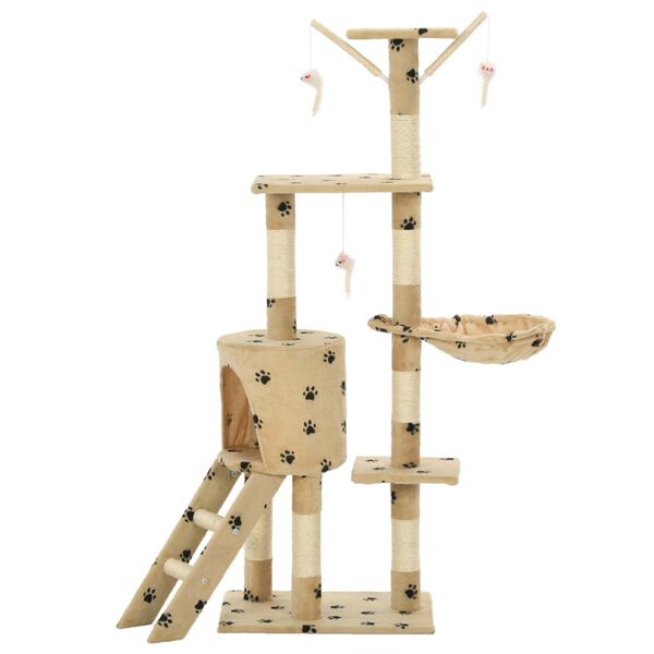 vidaXL Cat Tree with Sisal Scratching Posts 138 cm Beige Paw Prints