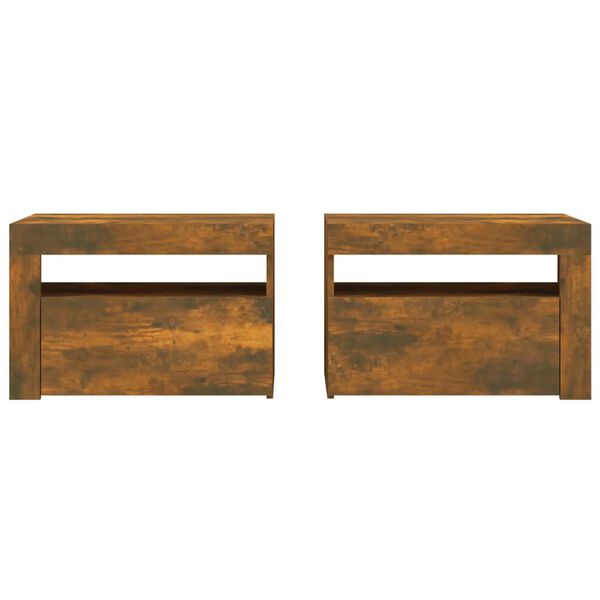 vidaXL Bedside Cabinets 2 pcs with LEDs Smoked Oak 60x35x40 cm