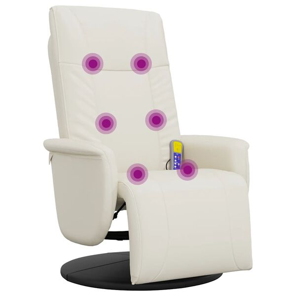 vidaXL Massage Recliner Chair with Footrest Cream Faux Leather