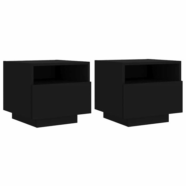 vidaXL Bedside Cabinets with LED Lights 2 pcs Black 40x39x37 cm