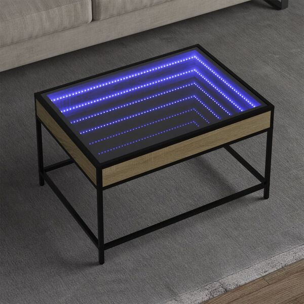 vidaXL Coffee Table with Infinity LED Sonoma Oak 70x50x41 cm