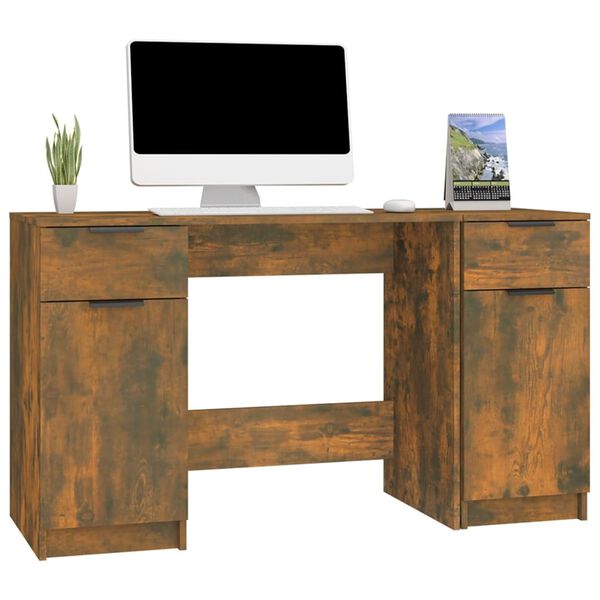 vidaXL Desk with Side Cabinet Smoked Oak Engineered Wood