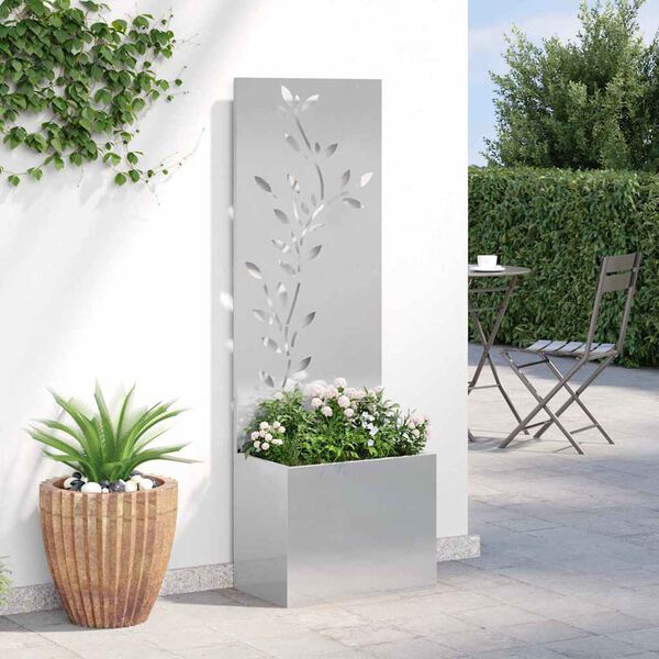 vidaXL Garden Privacy Screen Floral Sliver 50 x 140 cm Stainless steel