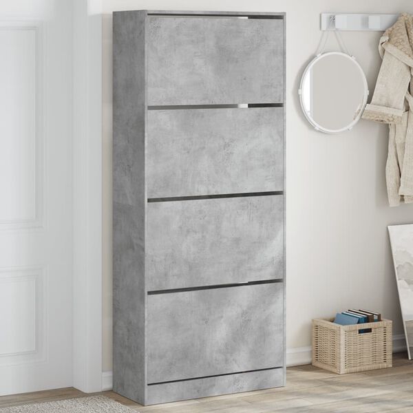 vidaXL Shoe Cabinet with 4 Flip-Drawers Concrete Grey 80x34x187.5 cm