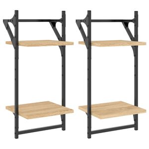 vidaXL 2-Tier Wall Shelves with Bars 2 pcs Sonoma Oak 30x25x65 cm