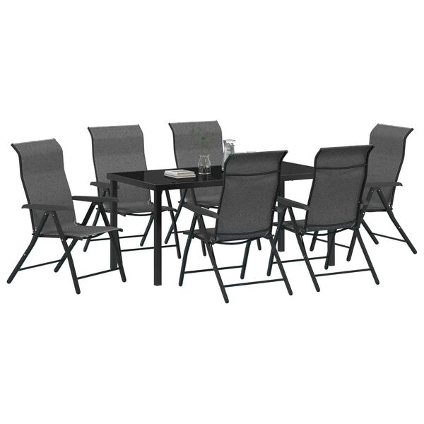vidaXL Garden Dining Set Height-Adjustable 7 pcs Grey Poly rattan