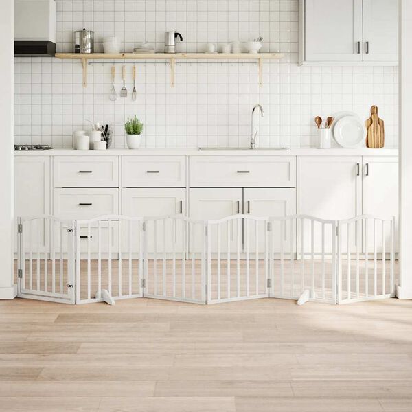 vidaXL Dog Gate with Door Foldable 6 Panels White 300 cm&nbsp;Poplar Wood