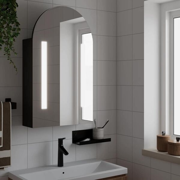 vidaXL Bathroom Mirror Cabinet with LED Light Arched Black 42x13x70 cm