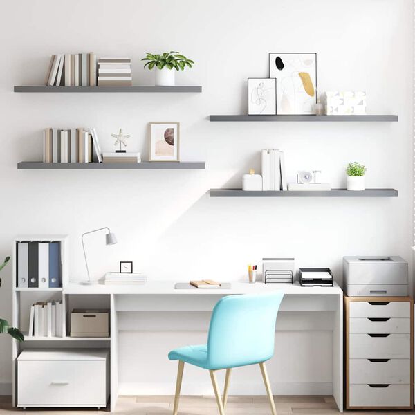 vidaXL Floating Wall Shelves 4 pcs Grey 120x23.5x3.8 cm MDF