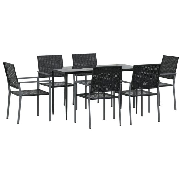 vidaXL 7 Piece Garden Dining Set Poly Rattan and Steel