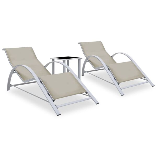 vidaXL Sun Loungers 2 pcs with Table Aluminium Cream