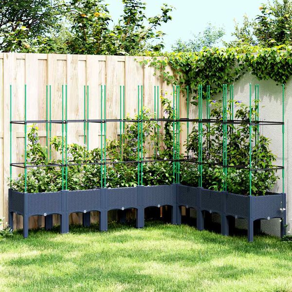 vidaXL Garden Planter with Trellis Blue Grey 200x160x142.5 cm PP