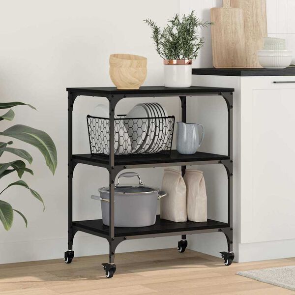 vidaXL Kitchen Trolley Black Oak 60 x 41 x 76 cm Engineered Wood