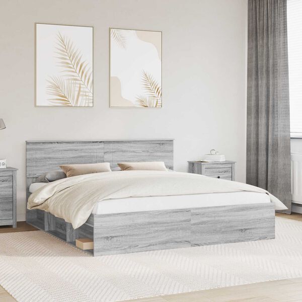 vidaXL Bed Frame Grey Sonoma 200 x 200 cm Engineered wood