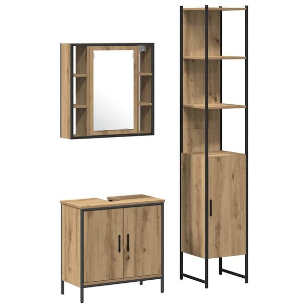 vidaXL Bathroom Vanity Units with Shelf 3 pcs Brown Engineered wood
