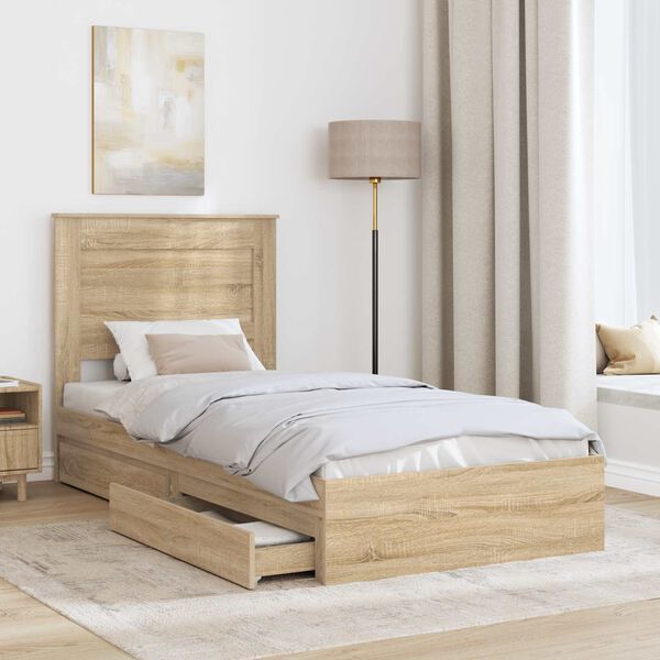 vidaXL Storage Bed with Drawer Sonoma Oak 100 x 200 cm Engineered Wood