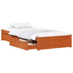 vidaXL Bed Frame with Drawer with Storage 3 pcs Wax Brown Pine Wood