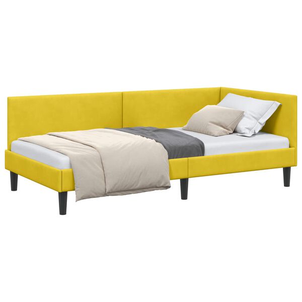 vidaXL Corner Bed Frame with Headboard Yellow 90 cm x 200 cm Velvet