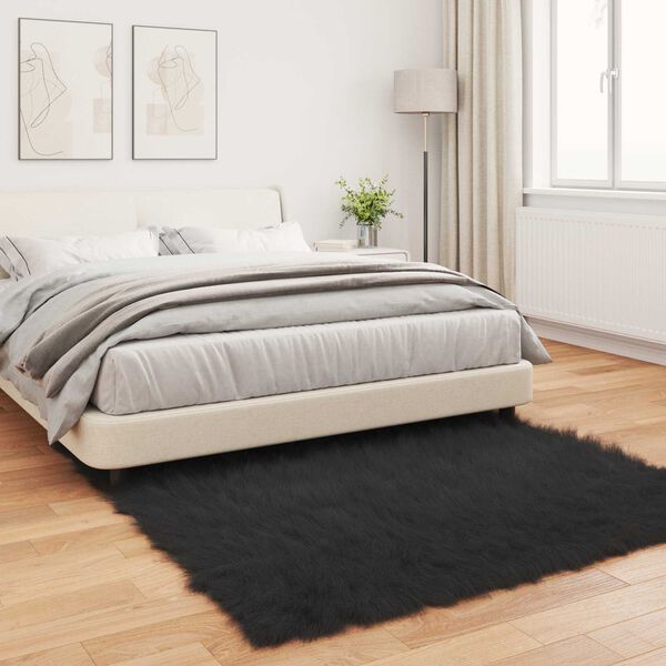 vidaXL Faux Sheepskin Rug Tafalla Black 120 x 120 cm Polyester