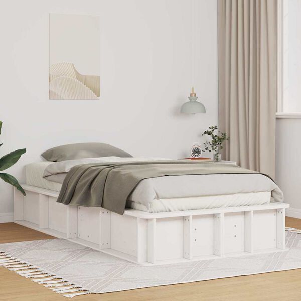 vidaXL Bed Frame White 75 x 190 cm Solid Pine Wood
