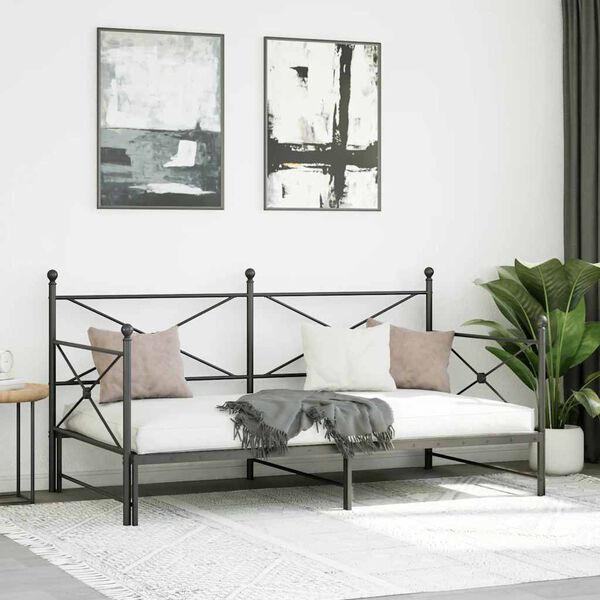vidaXL Daybed with Trundle without Mattress Black 100x200 cm Steel