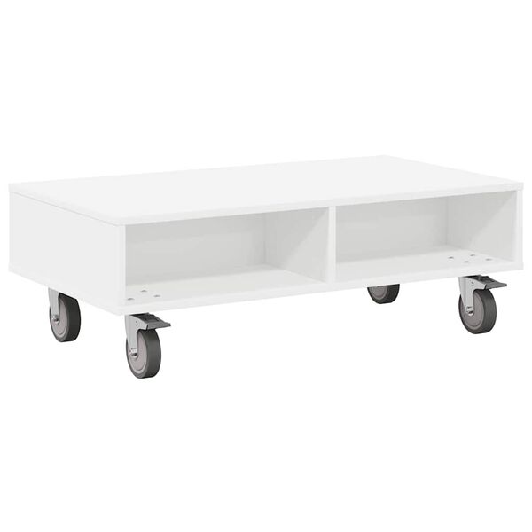 vidaXL Side Table with Wheels White 90 x 50 x 30 cm Engineered Wood