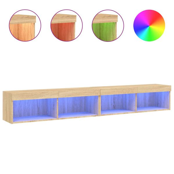 vidaXL TV Cabinets with LED Lights 2 pcs Sonoma Oak 100x30x30 cm