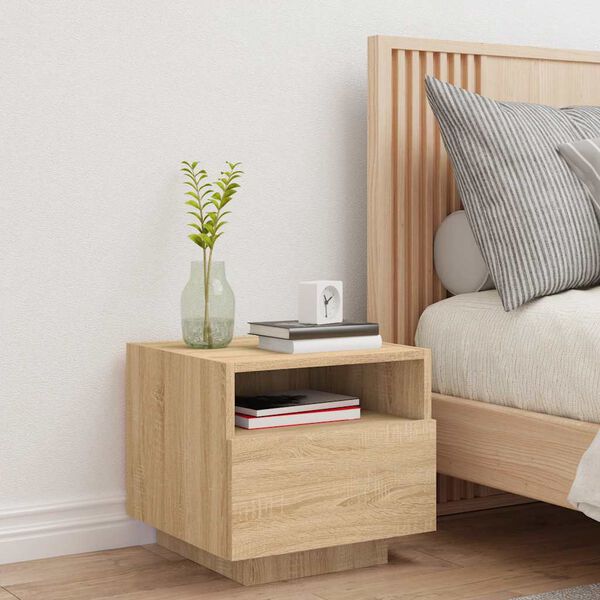 vidaXL Bedside Cabinet with LED Lights Sonoma Oak 40x39x37 cm