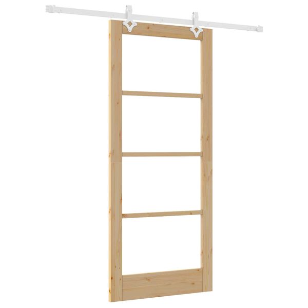 vidaXL Sliding Door Natural 86 x 198.5 cm Solid Pine Wood and Glass